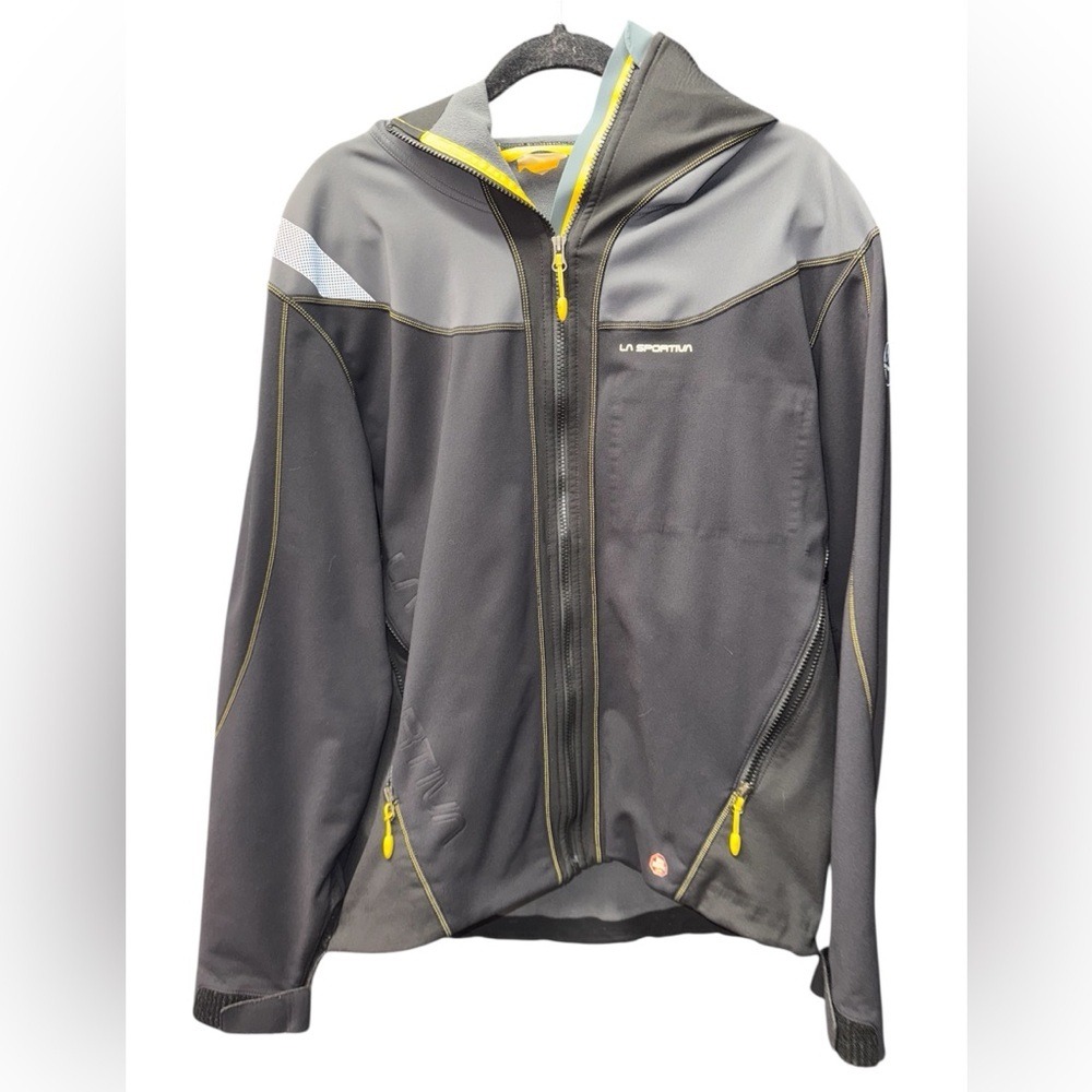 La Sportiva Gray and Yellow Full Zip Hooded Performance Jacket L